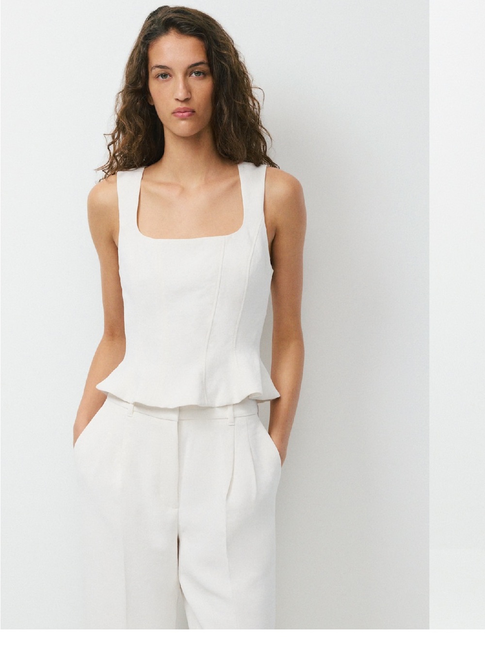 Aritzia Wilfred Cream Square-Neck Peplum Top